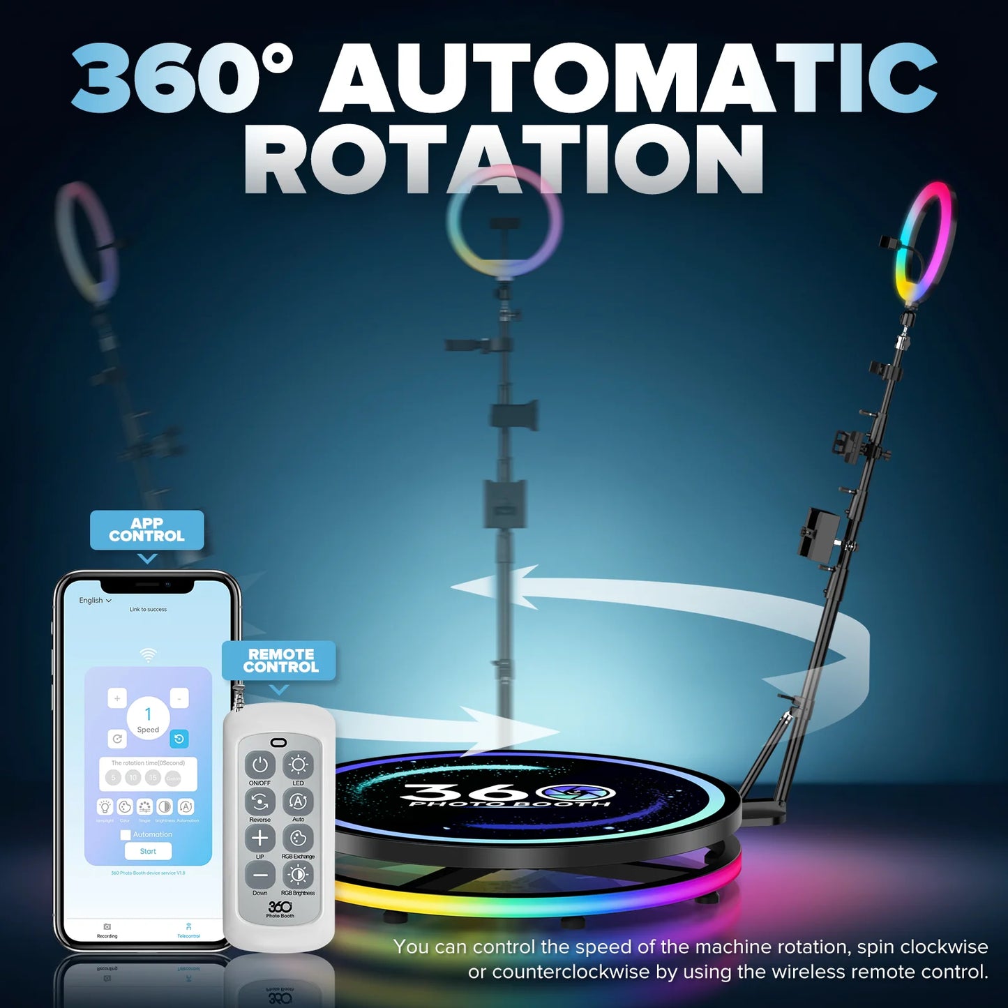 SpinStar™ 360 Photo Booth – APP & Remote Controlled Video Booth with RGB Ring Light for Events, Parties & Content Creation