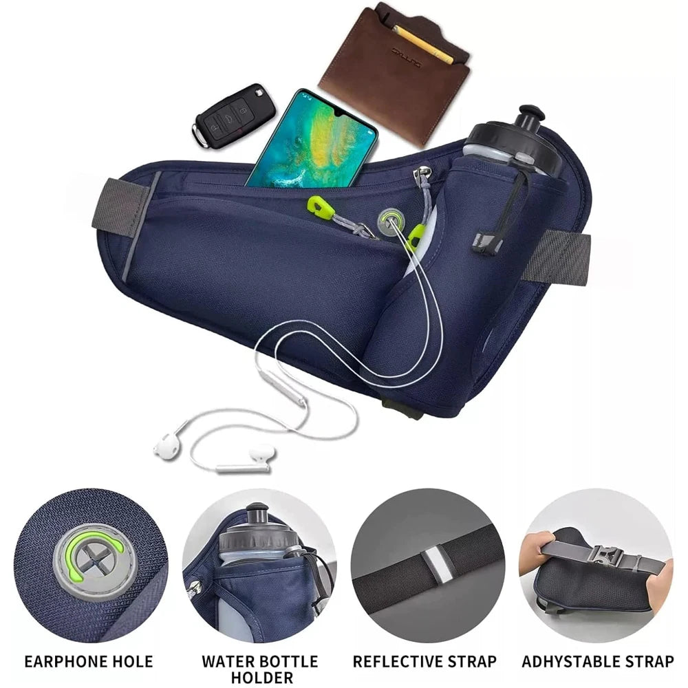 TrailFlow™ Reflective Hydration Waist Pack – Fanny Pack with Water Bottle Holder for Running, Hiking & Outdoor Fitness