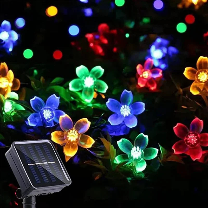 TwilightFlorals™ Solar Flower String Lights – Waterproof Fairy Garland Lights for Outdoor Garden, Patio, or Balcony Décor
