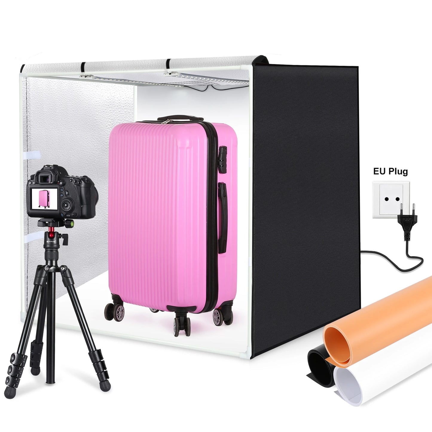 PULUZ 80cm Portable Softbox Light Tent – 72W Foldable Photo Studio Kit with 3 Backdrops & 9050LM Bright White Lighting