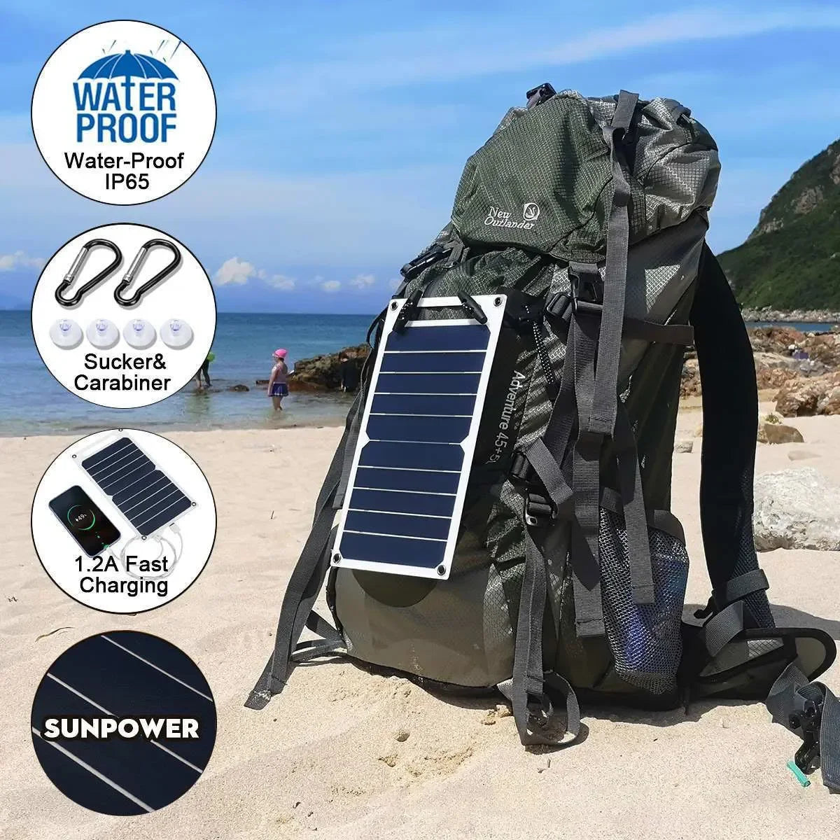 SunCharge™ 30W Foldable Solar Panel – Portable Power Bank with USB & Type-C for Hiking, Camping & Travel