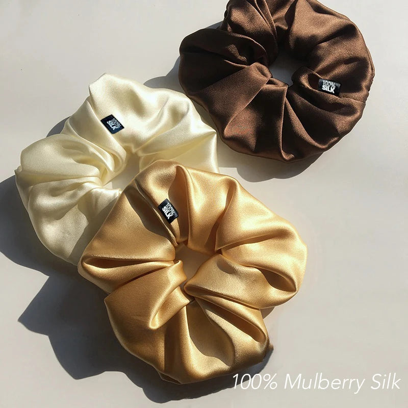100% Mulberry Silk Oversized Scrunchies – XL Soft Hair Ties for Women & Girls, Gentle Elastic Ponytail Holders