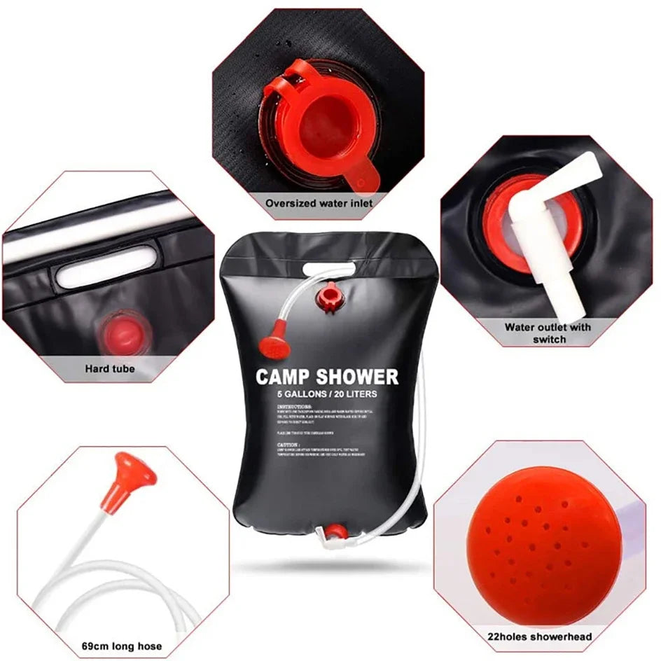 SunSoak™ 20L Solar Camp Shower – Portable Heated Outdoor Shower Bag for Travel, Hiking & Camping