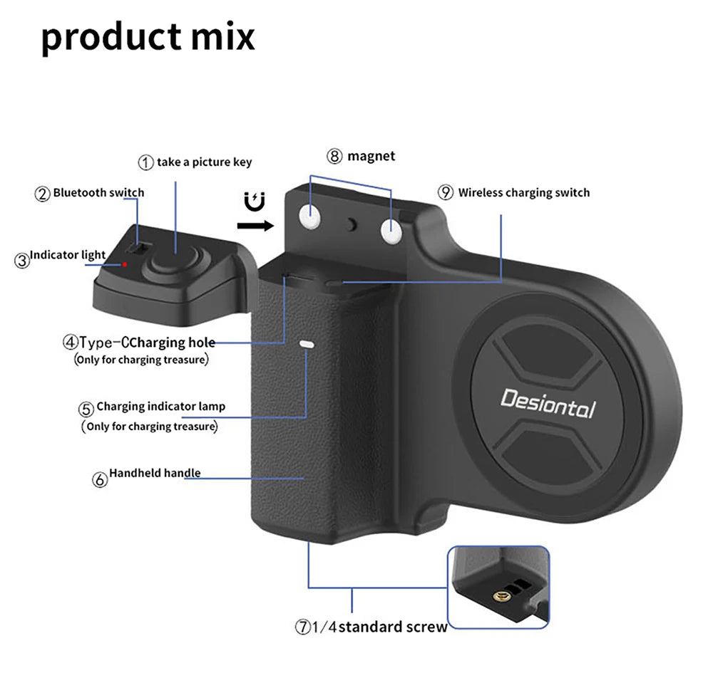 VlogPro Snap Handle – Magnetic Selfie Grip with Wireless Remote