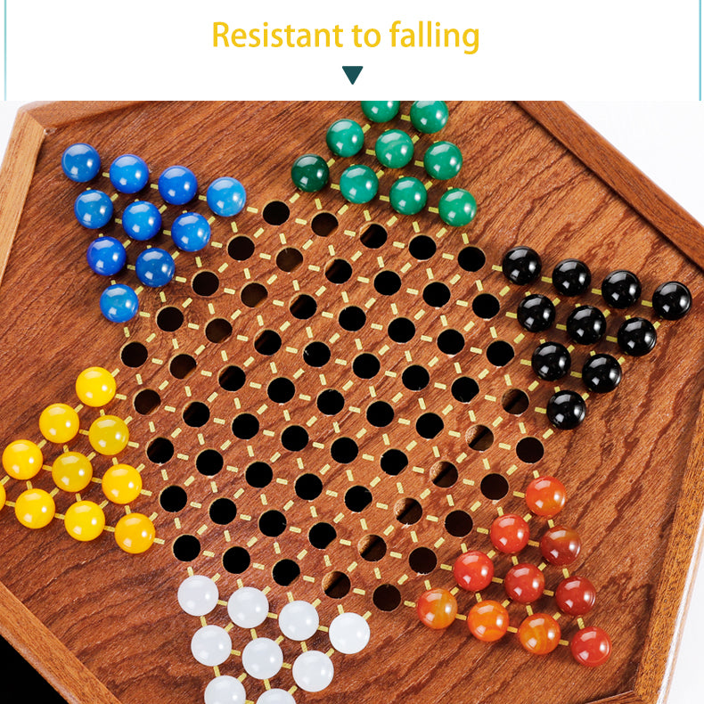 Solid Wood Checkers Set - Agate Marble Checkers - Glass Ball Pachisi