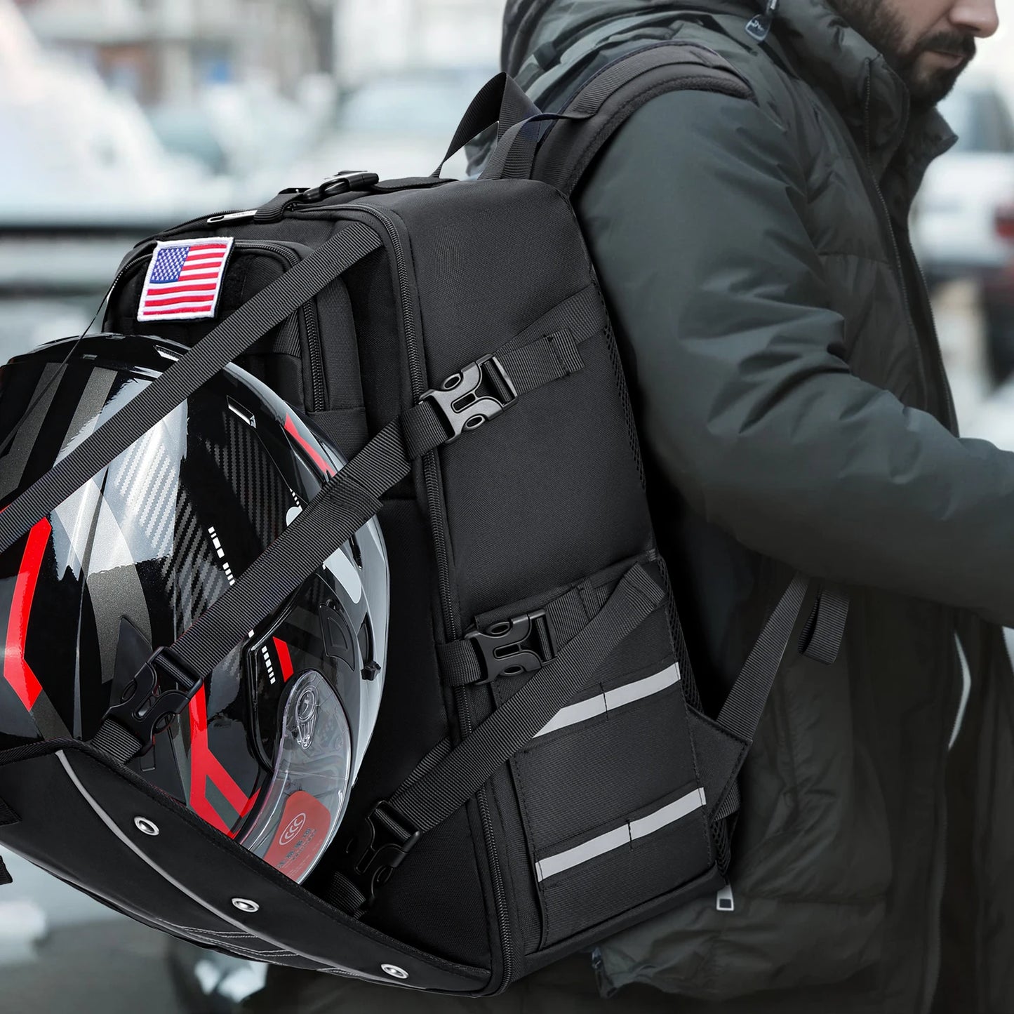 RiderVault™ Moto Helmet Backpack – Waterproof Large-Capacity Racing & Travel Gear Bag