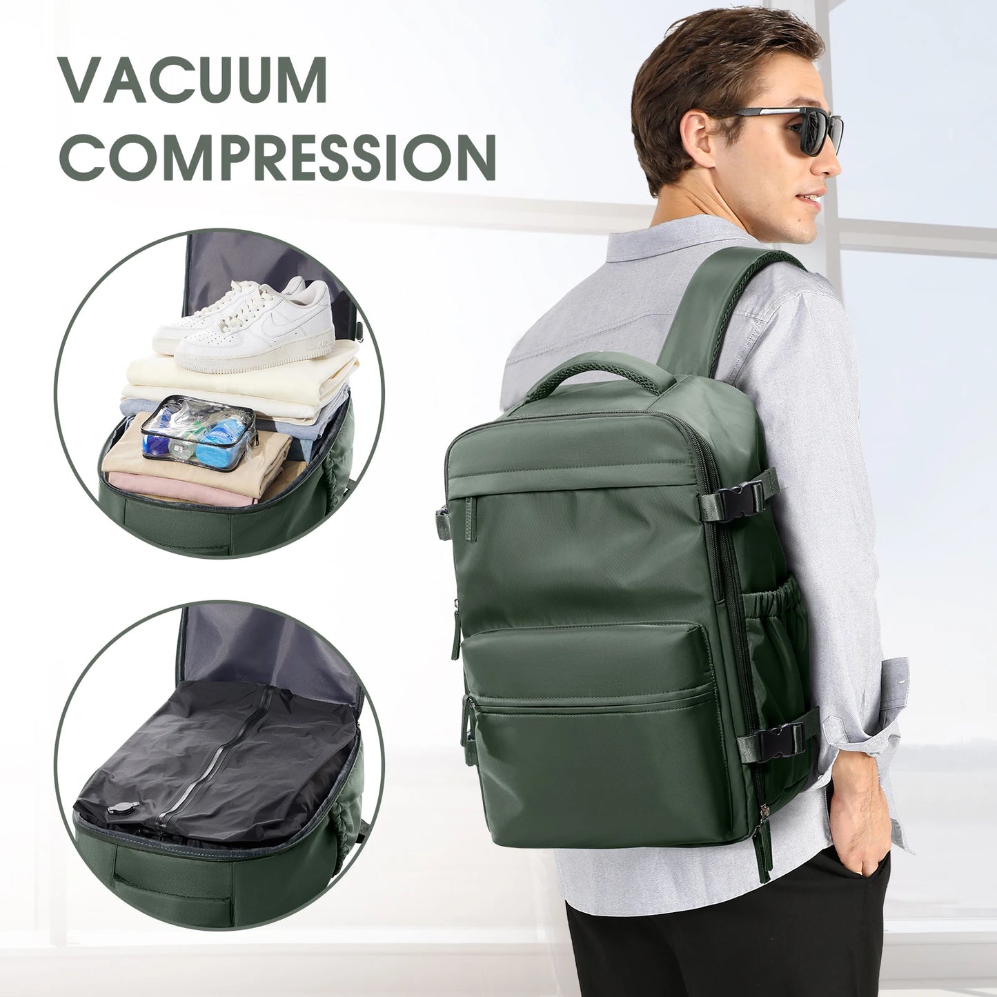 AirPack™ 30L Compression Travel Backpack – Sleek Business & Outdoor Laptop Carry with Expandable Vacuum Storage