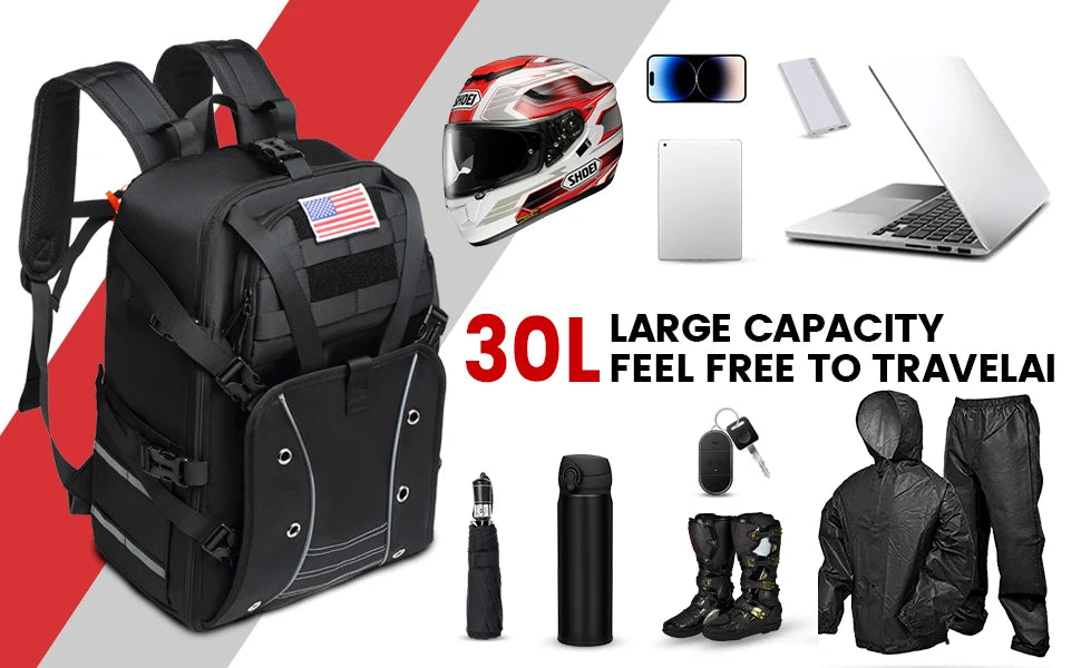 RiderVault™ Moto Helmet Backpack – Waterproof Large-Capacity Racing & Travel Gear Bag