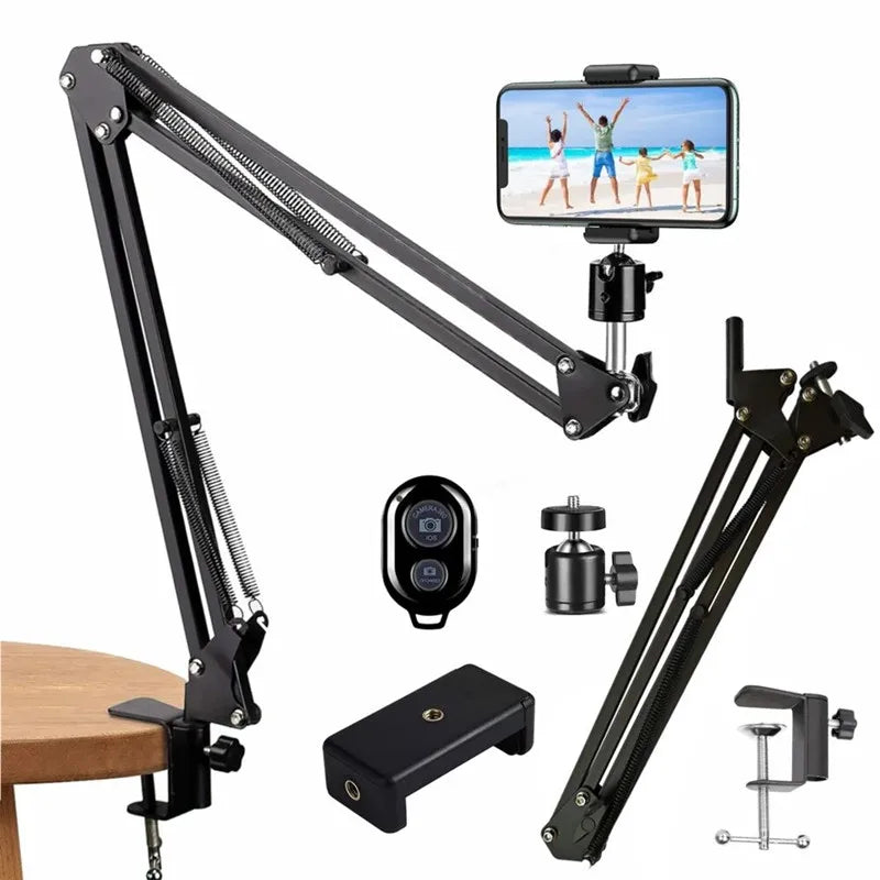 FlexiFrame™ Flexible Arm Phone Tripod – Foldable Desktop Stand for Overhead Shots, Live Streaming & Creative Content