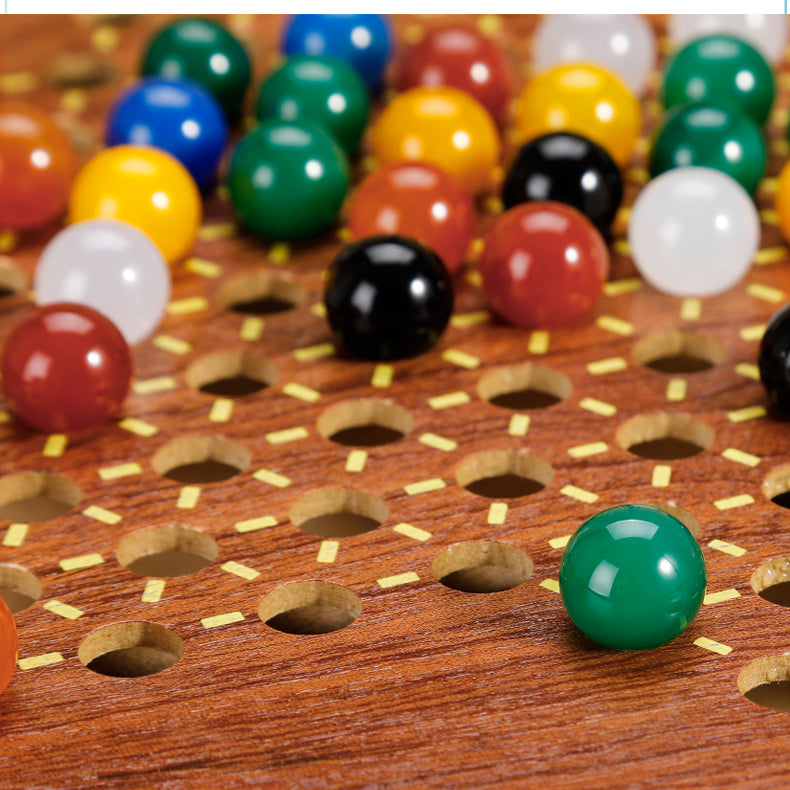 Solid Wood Checkers Set - Agate Marble Checkers - Glass Ball Pachisi