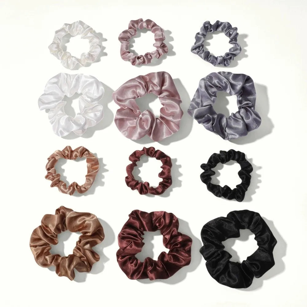 12pcs/lot scrunchies for Hair Elastic Scrunchy Women Small Large Mix Satin No crease Ponytail Cute Headwear Holder
