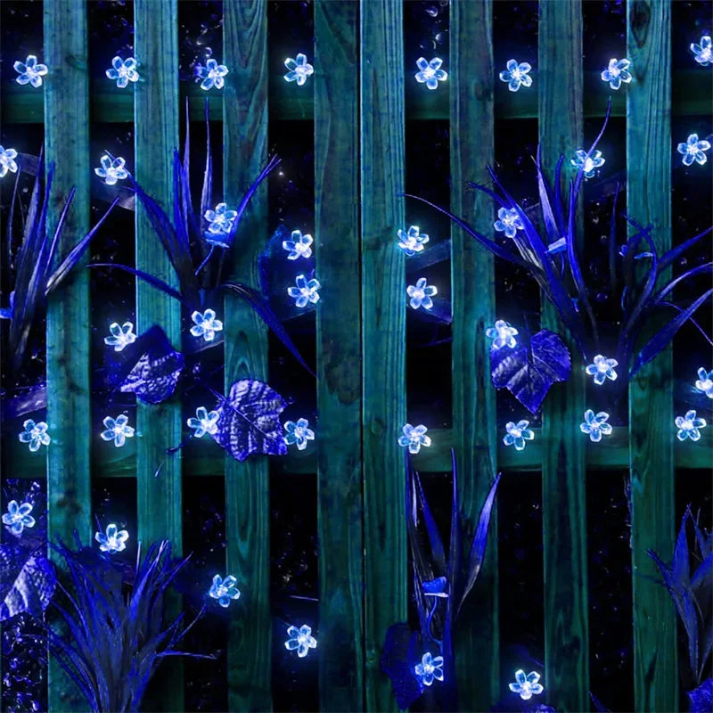 TwilightFlorals™ Solar Flower String Lights – Waterproof Fairy Garland Lights for Outdoor Garden, Patio, or Balcony Décor