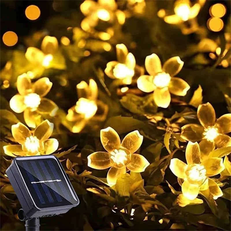 TwilightFlorals™ Solar Flower String Lights – Waterproof Fairy Garland Lights for Outdoor Garden, Patio, or Balcony Décor