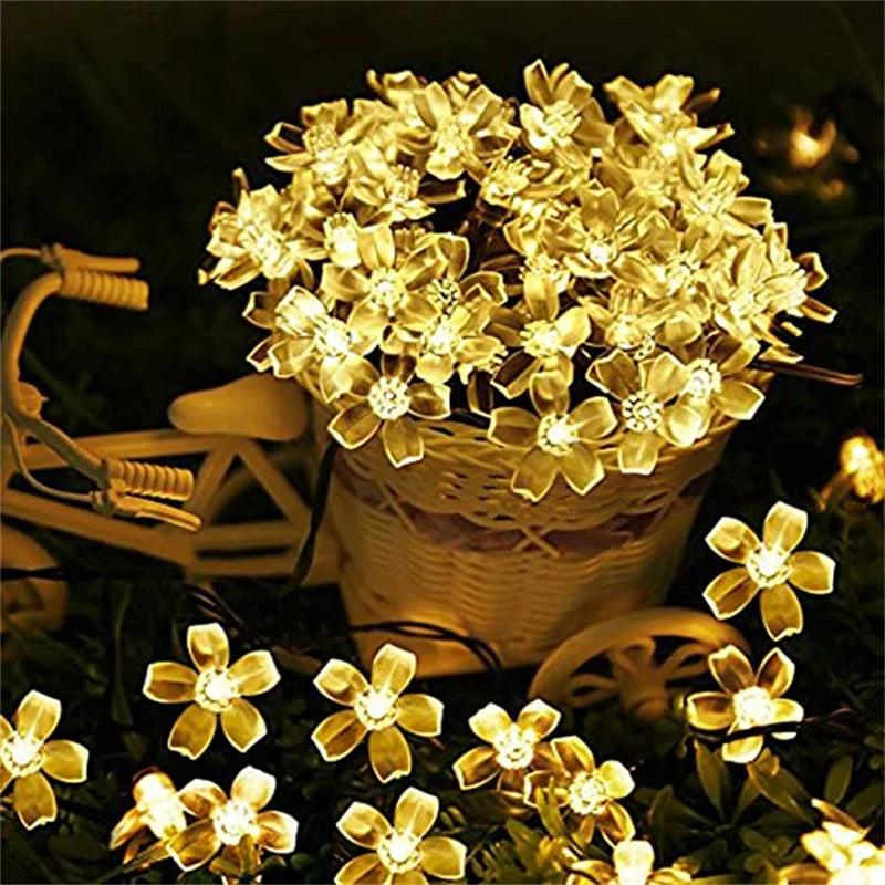TwilightFlorals™ Solar Flower String Lights – Waterproof Fairy Garland Lights for Outdoor Garden, Patio, or Balcony Décor