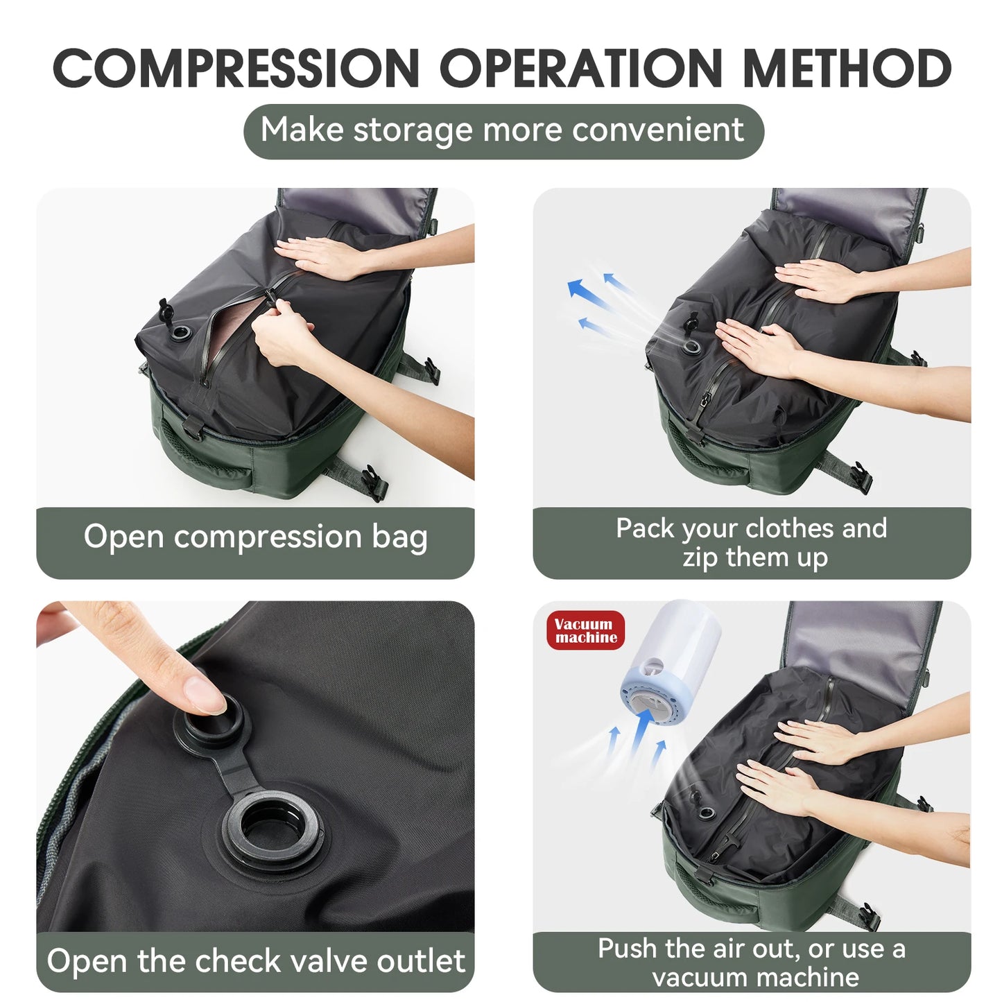 AirPack™ 30L Compression Travel Backpack – Sleek Business & Outdoor Laptop Carry with Expandable Vacuum Storage