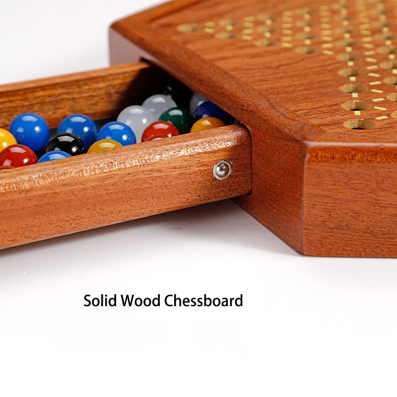 Solid Wood Checkers Set - Agate Marble Checkers - Glass Ball Pachisi