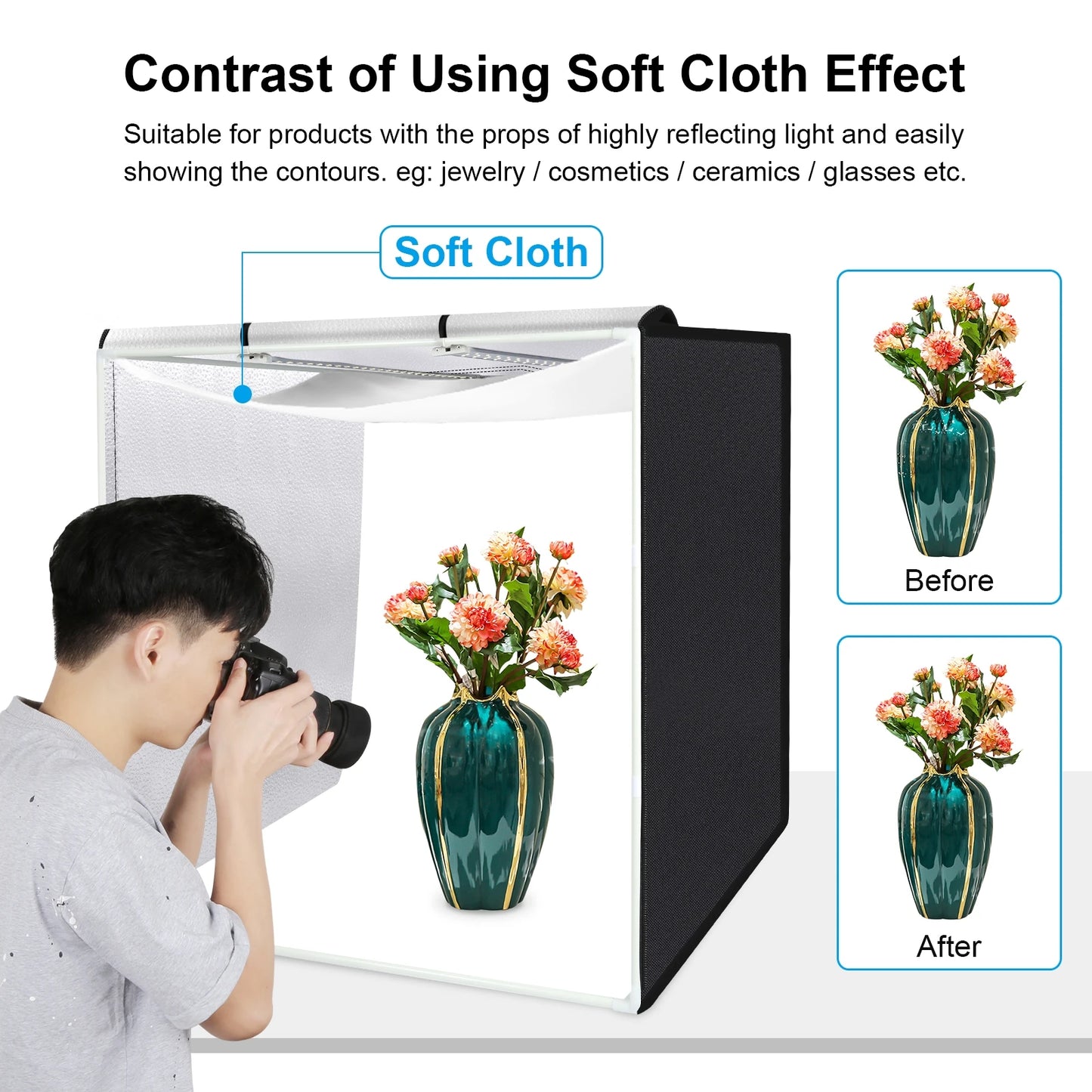 PULUZ 80cm Portable Softbox Light Tent – 72W Foldable Photo Studio Kit with 3 Backdrops & 9050LM Bright White Lighting