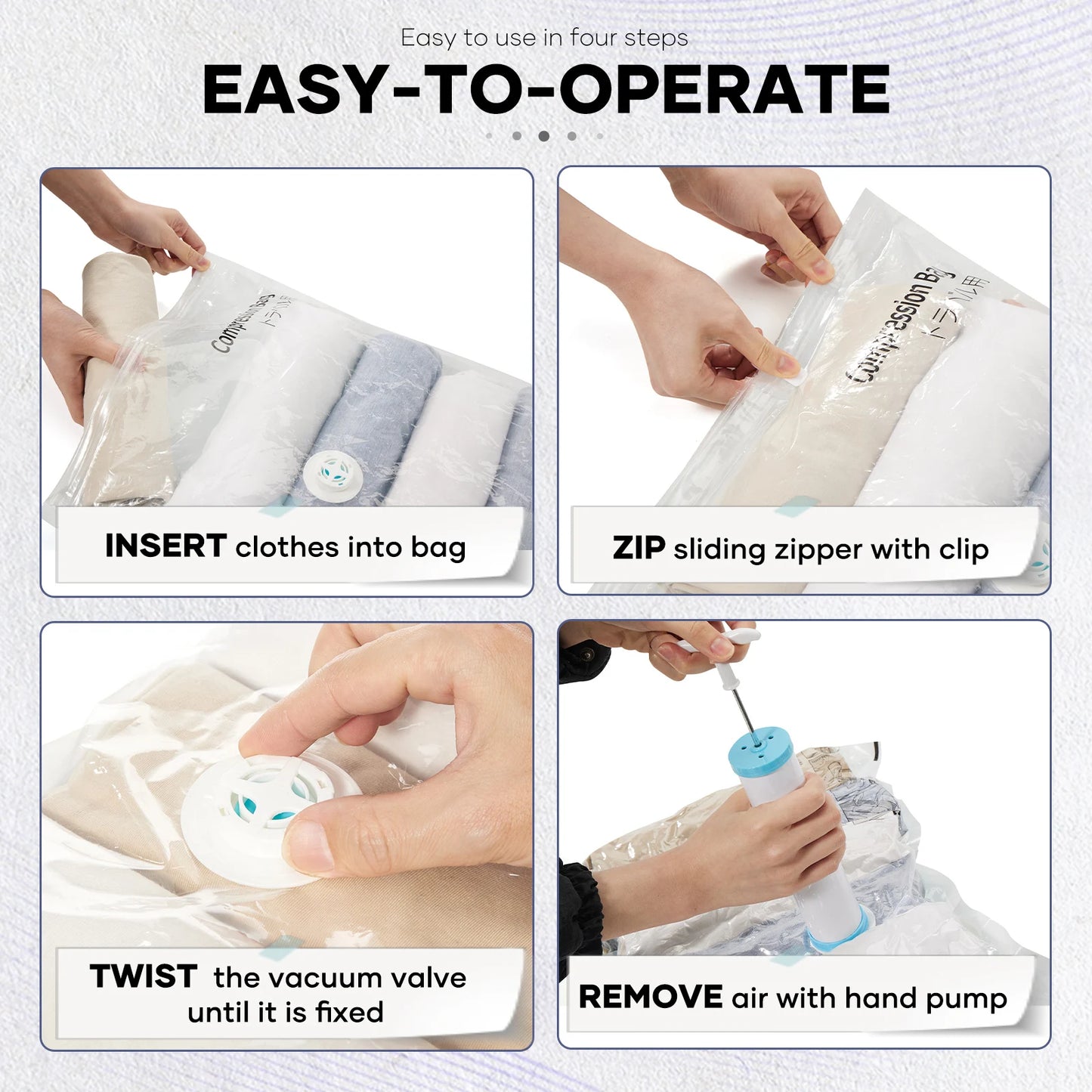 Travel Vacuum Compression Bags with Hand Pump – Carry-On Approved (40x30x20cm)