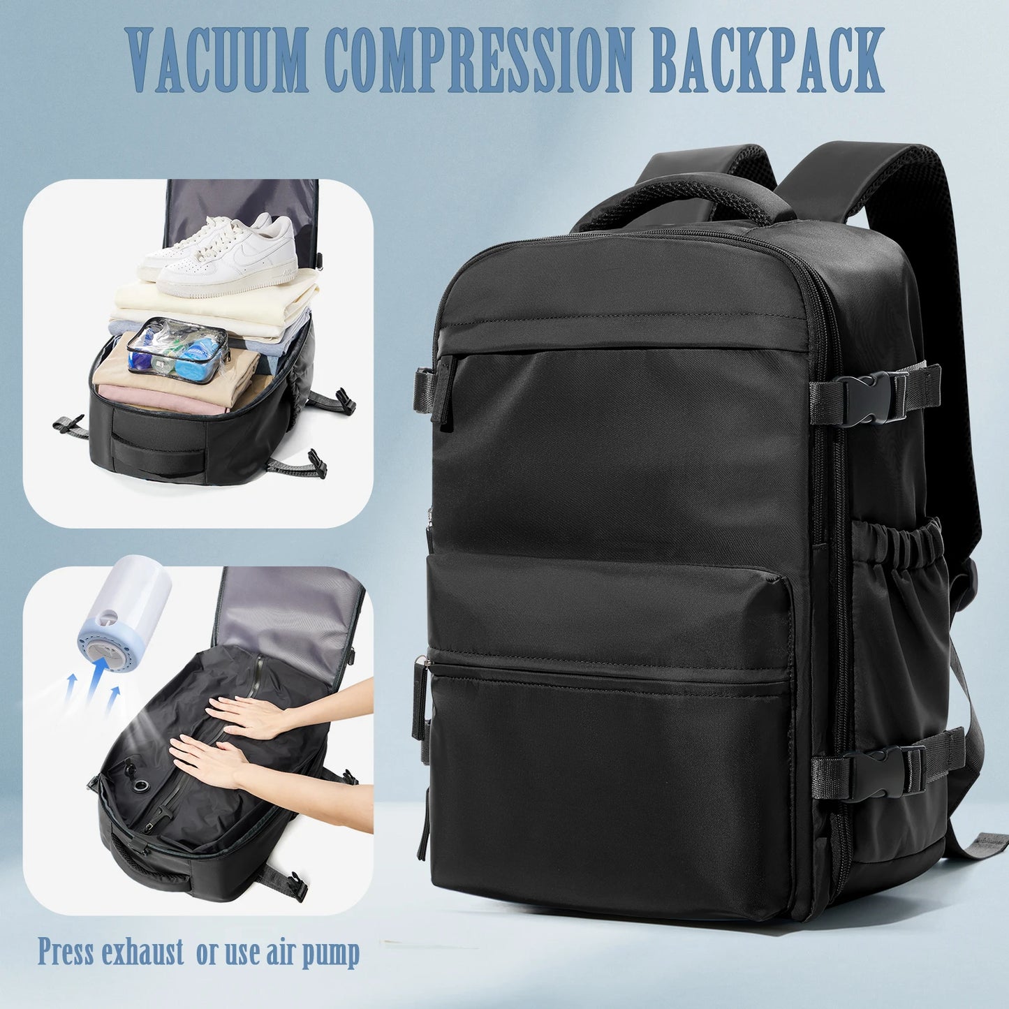 AirPack™ 30L Compression Travel Backpack – Sleek Business & Outdoor Laptop Carry with Expandable Vacuum Storage