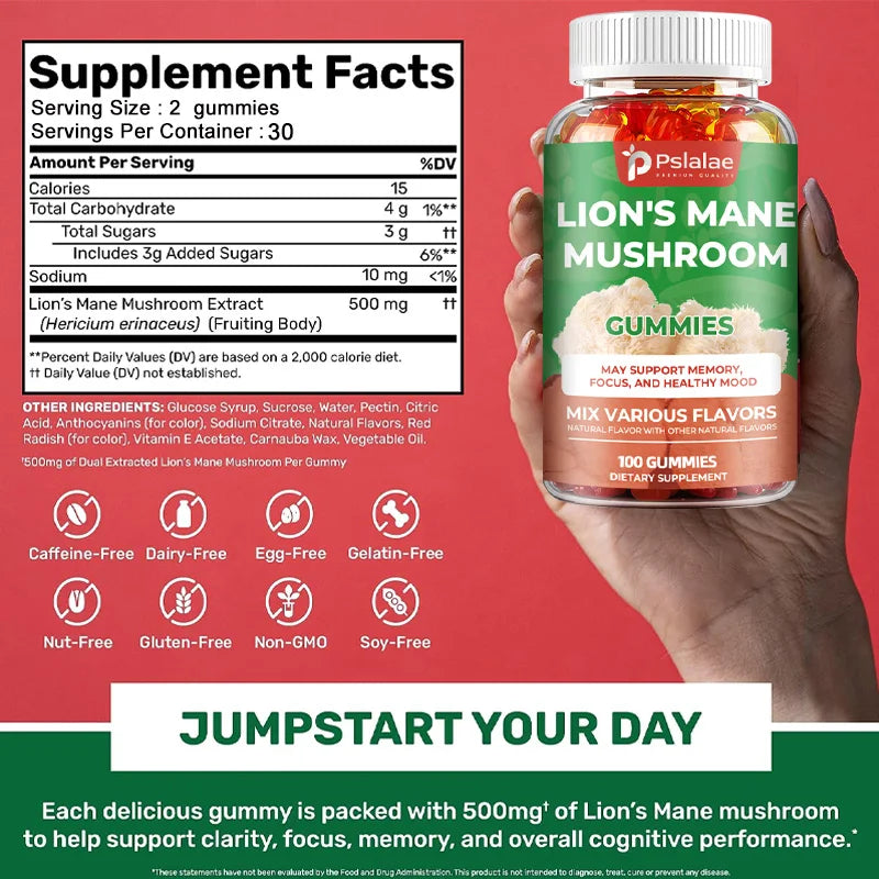 Lion's Mane Mushroom Supplements - Gummies for Focus and Clarity, Brain Support