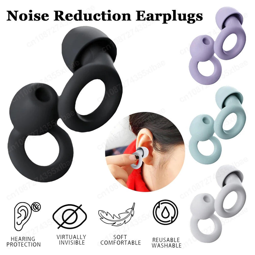 Reusable Noise-Canceling Ear Plugs – Waterproof Silicone Earplugs for Sleeping, Travel, Swimming & Noise Reduction (1 Pair)
