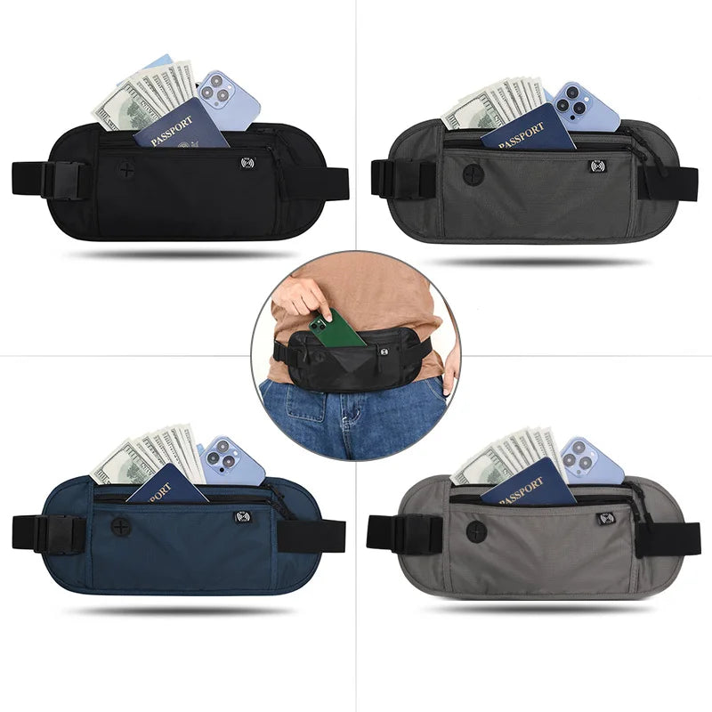 RFID-Blocking Waterproof Travel Waist Bag – Outdoor Fanny Pack & Passport Holder