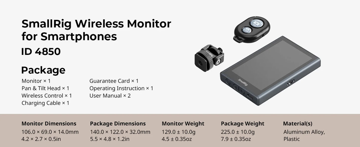 CinePulse SmallRig 4850 - Wireless Video Monitor & Remote Control for iPhones & Blackmagic