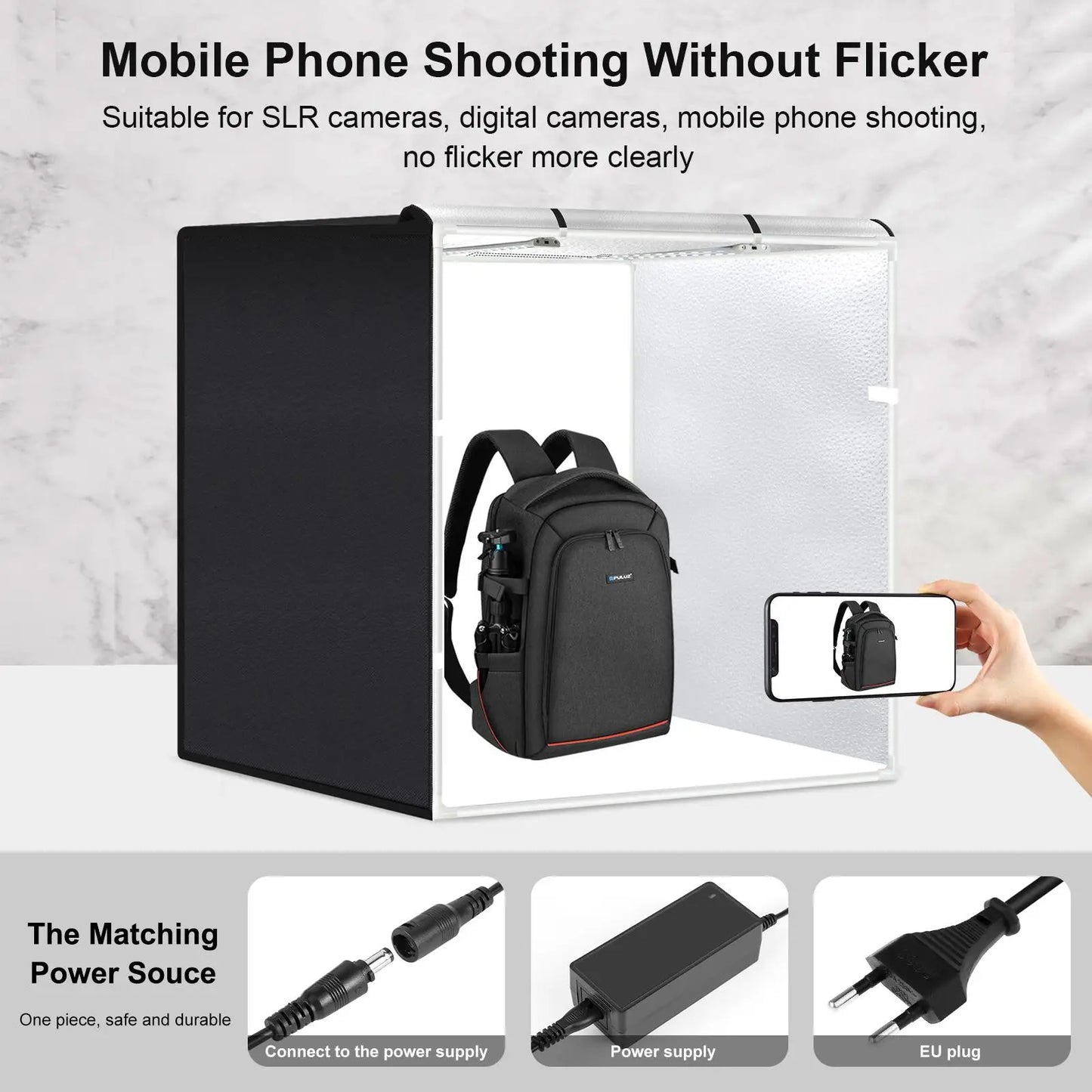 PULUZ 80cm Portable Softbox Light Tent – 72W Foldable Photo Studio Kit with 3 Backdrops & 9050LM Bright White Lighting