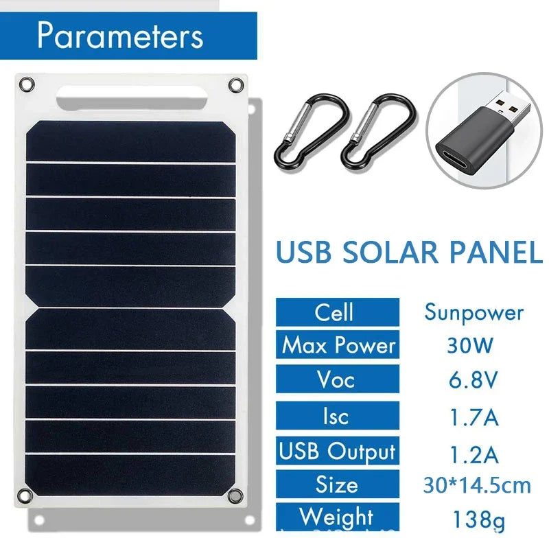 SunCharge™ 30W Foldable Solar Panel – Portable Power Bank with USB & Type-C for Hiking, Camping & Travel
