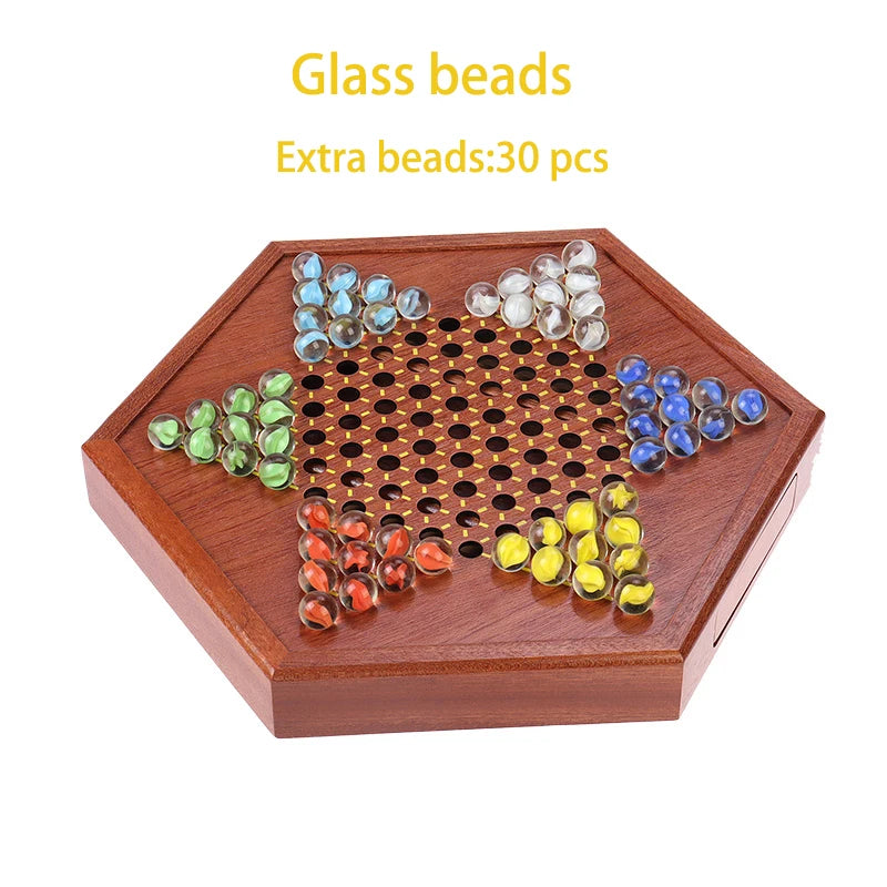 Solid Wood Checkers Set - Agate Marble Checkers - Glass Ball Pachisi