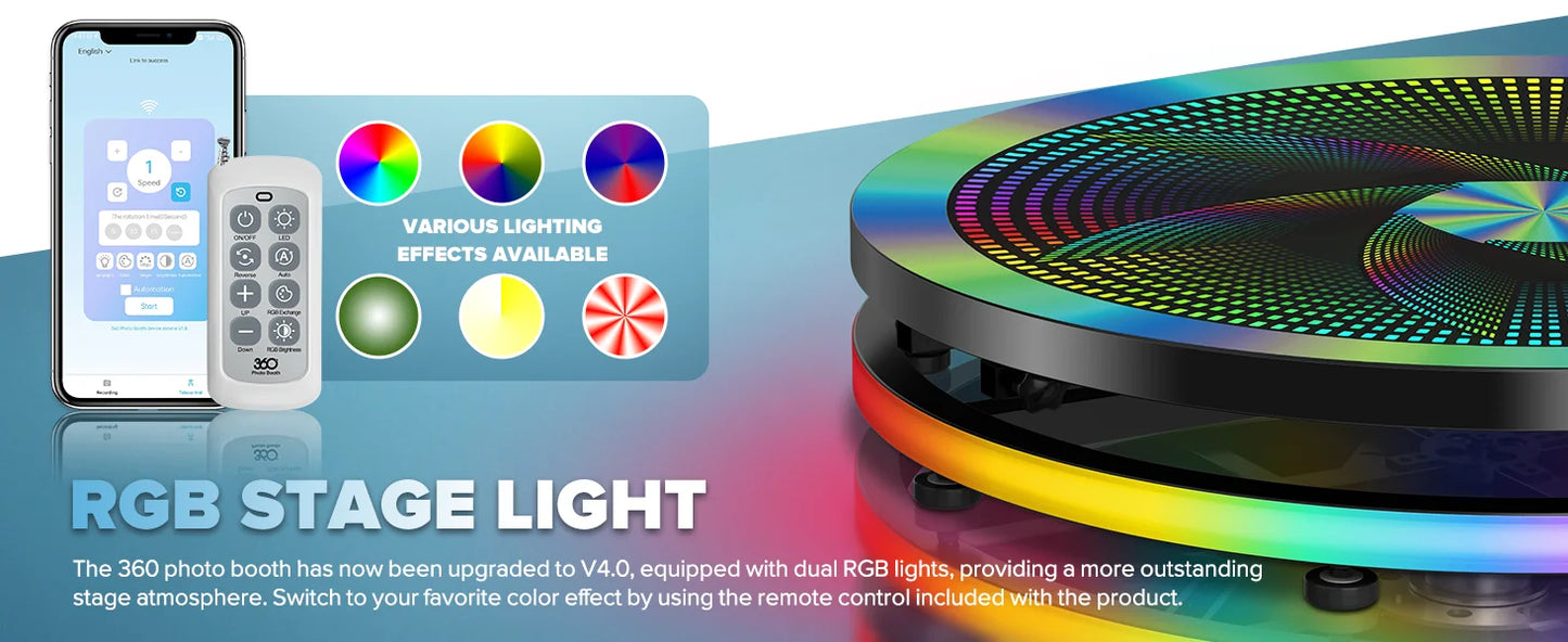 SpinStar™ 360 Photo Booth – APP & Remote Controlled Video Booth with RGB Ring Light for Events, Parties & Content Creation