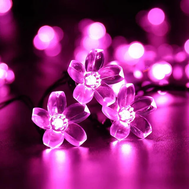 TwilightFlorals™ Solar Flower String Lights – Waterproof Fairy Garland Lights for Outdoor Garden, Patio, or Balcony Décor