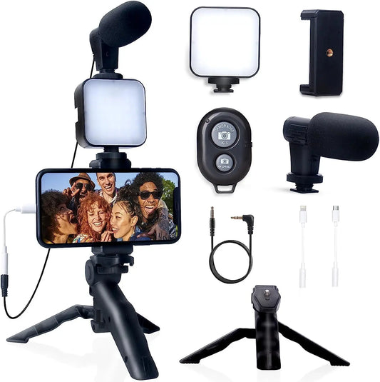 Smartphone Vlogging Kit for iPhone/Android with Tripod Mini Microphone And LED Light