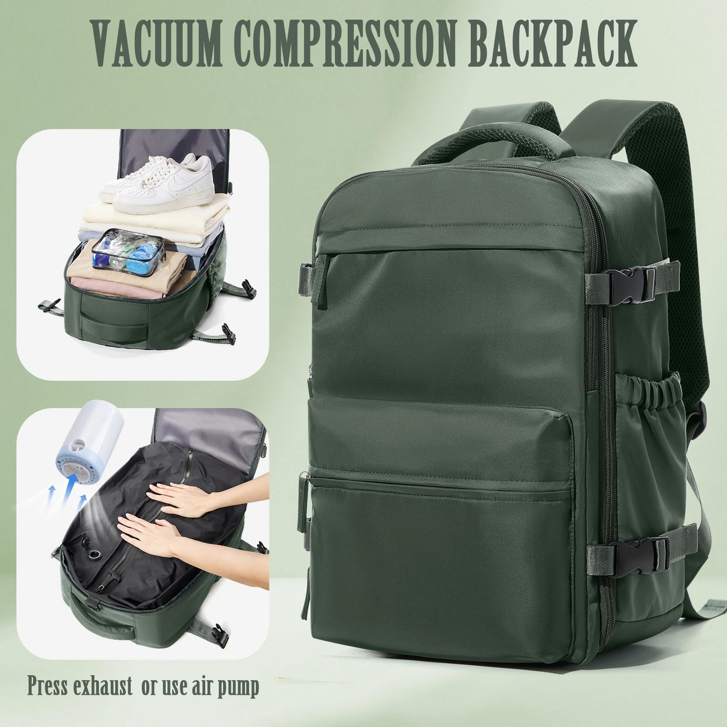 AirPack™ 30L Compression Travel Backpack – Sleek Business & Outdoor Laptop Carry with Expandable Vacuum Storage