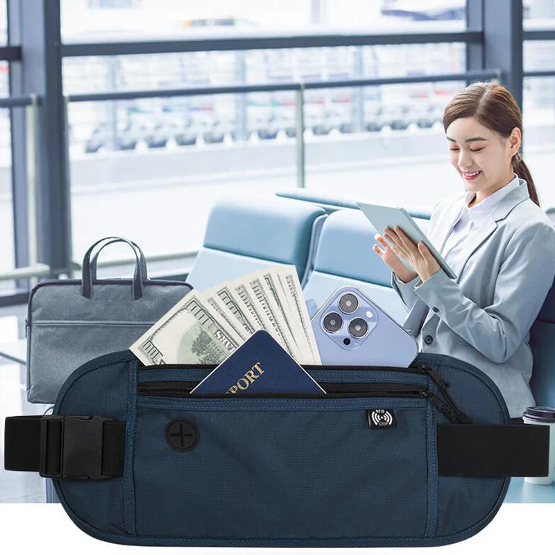 RFID-Blocking Waterproof Travel Waist Bag – Outdoor Fanny Pack & Passport Holder