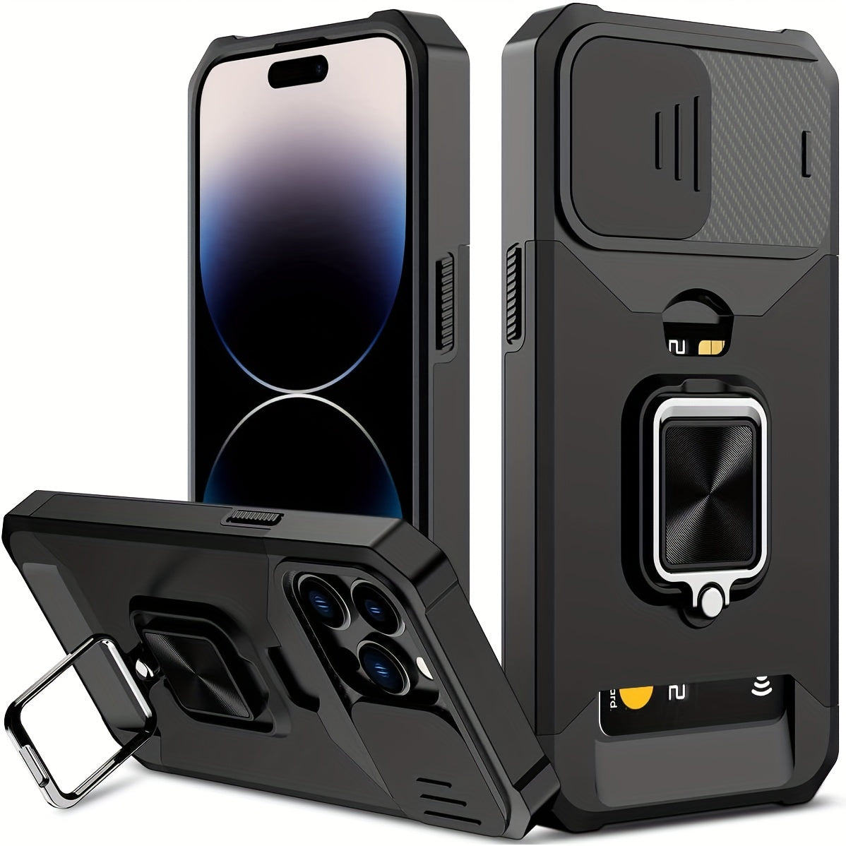 ArmorFlex™ Shockproof Phone Case – Built-In Metal Kickstand + Card Slot | For iPhone 16/15/14/13 Pro Max