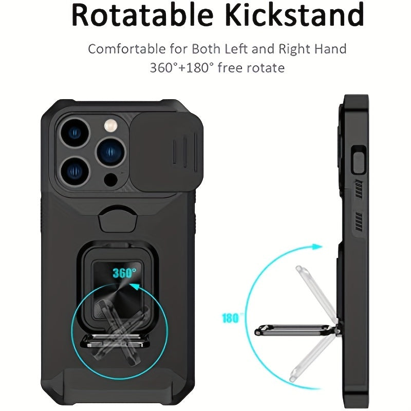 ArmorFlex™ Shockproof Phone Case – Built-In Metal Kickstand + Card Slot | For iPhone 16/15/14/13 Pro Max