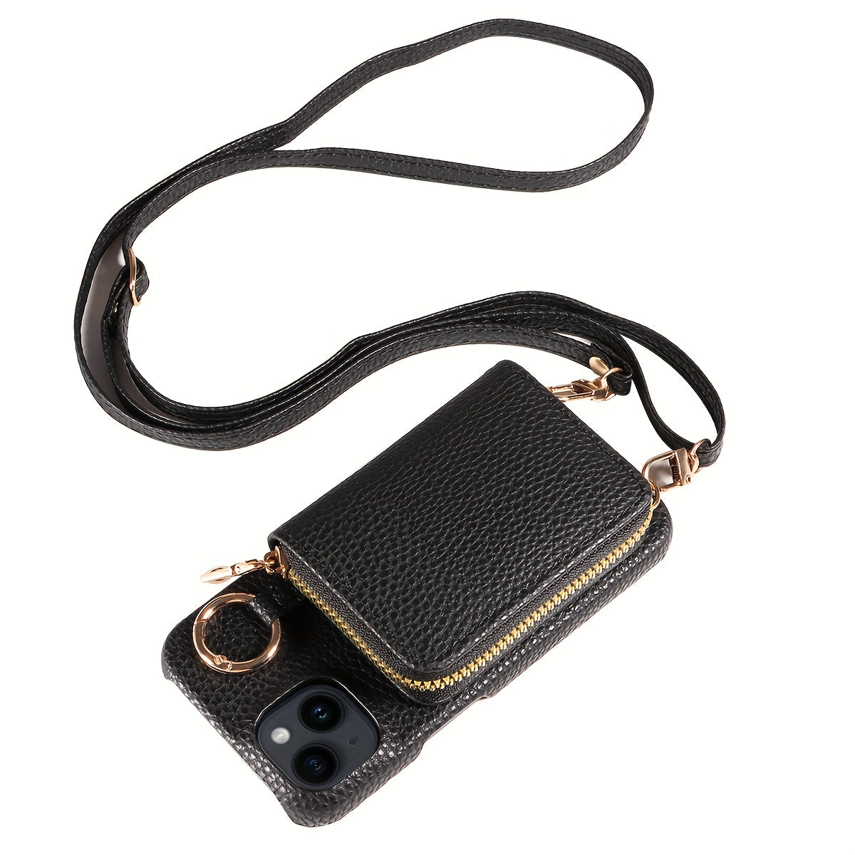 LuxeZip™ Leather Phone Case – Zipper Wallet, Card Holder & Lanyard Strap for iPhone (Anti-Drop, On-the-Go Chic)
