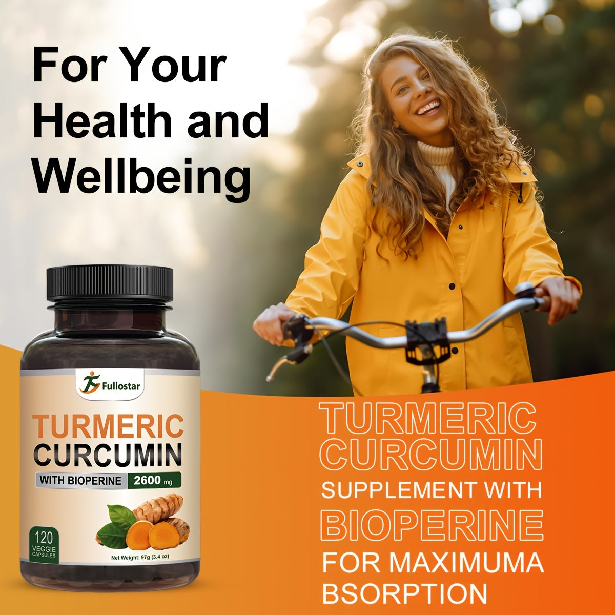 120 High-Quality Turmeric Supplements - 95% Curcumin Extract, Bio Dried Tangerine Peel, Black Pepper for Enhanced Absorption, Maximum Strength Formula and Optimal Bioavailability for a Healthy Lifes