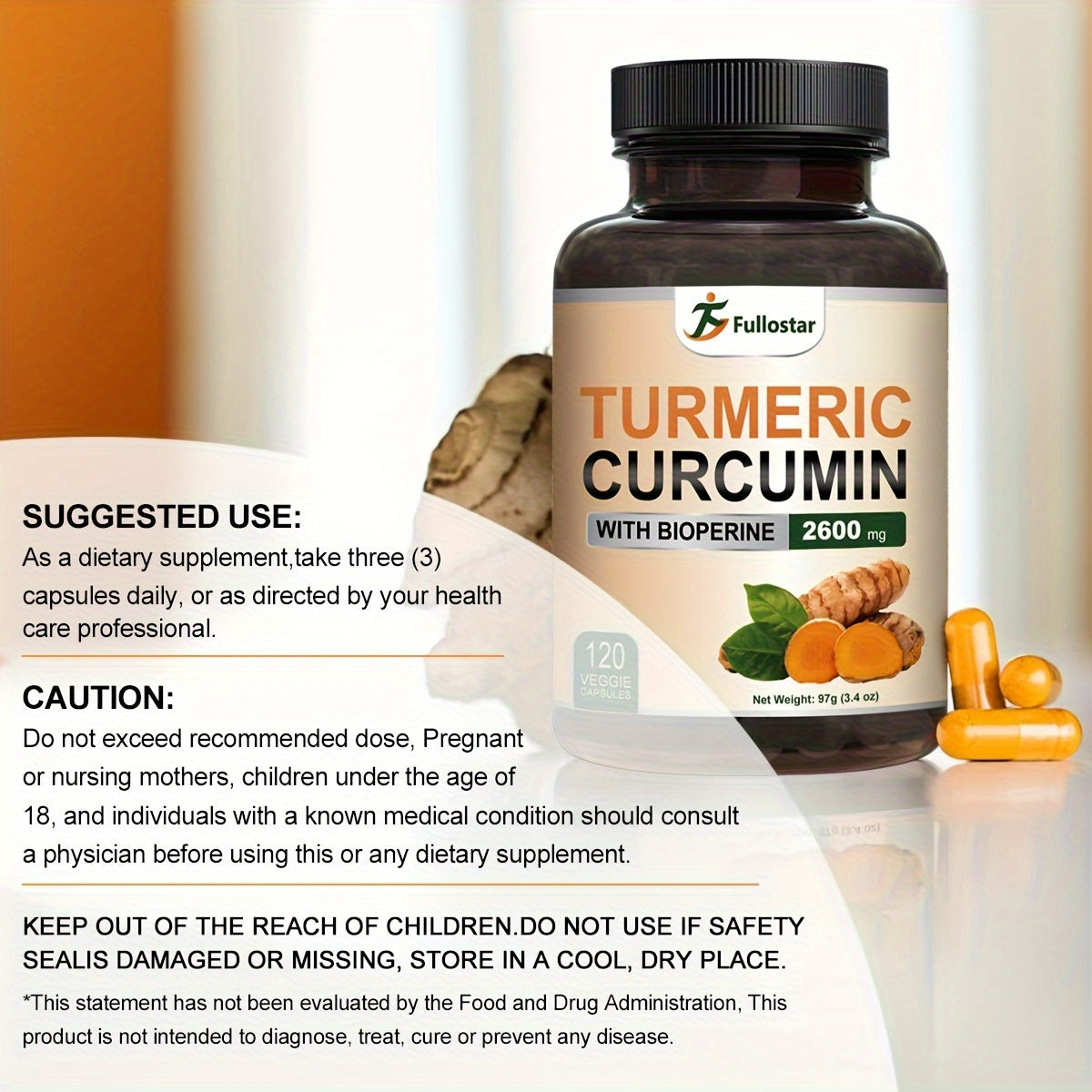 120 High-Quality Turmeric Supplements - 95% Curcumin Extract, Bio Dried Tangerine Peel, Black Pepper for Enhanced Absorption, Maximum Strength Formula and Optimal Bioavailability for a Healthy Lifes