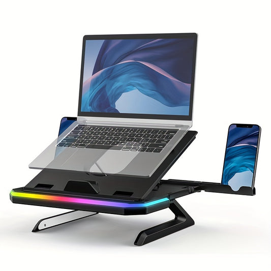 GlowLift Duo™ RGB Laptop Stand — w/ Dual Phone Holders & Adjustable Height