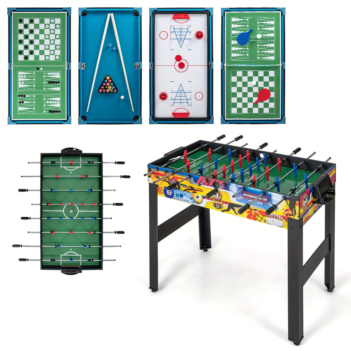 GameHub™ 12-in-1 Ultimate Table Set – Versatile Combo with Foosball, Air Hockey, Pool, Ping Pong & More