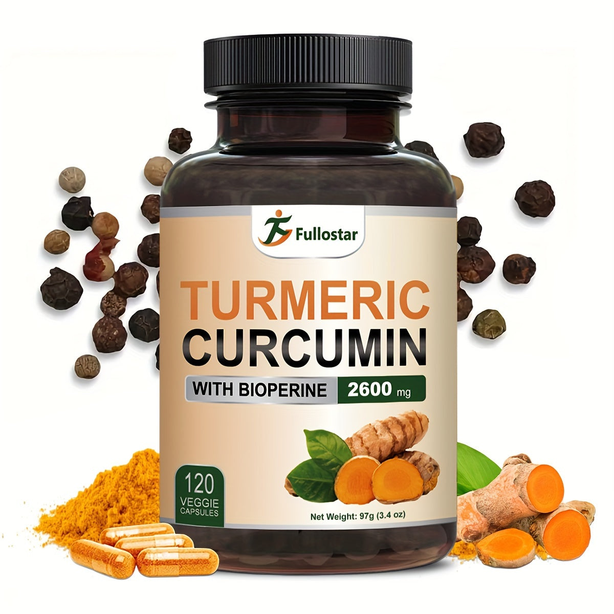 120 High-Quality Turmeric Supplements - 95% Curcumin Extract, Bio Dried Tangerine Peel, Black Pepper for Enhanced Absorption, Maximum Strength Formula and Optimal Bioavailability for a Healthy Lifes